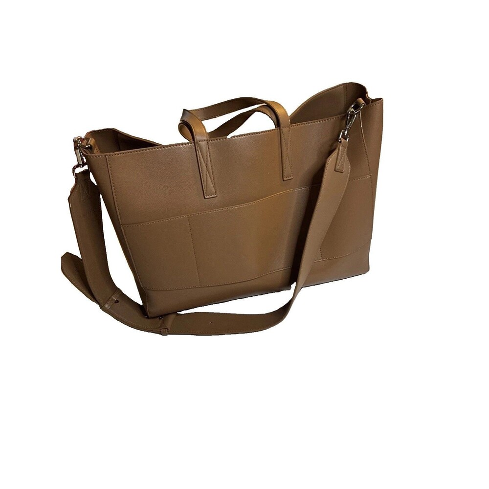 CalPak Haven Work Tote Tan Laptop Bag Removable Insert Crossbody Shoulder Strap